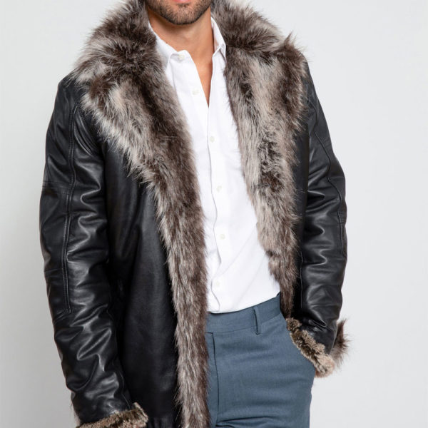 Shearling faux fur leather jacket for men