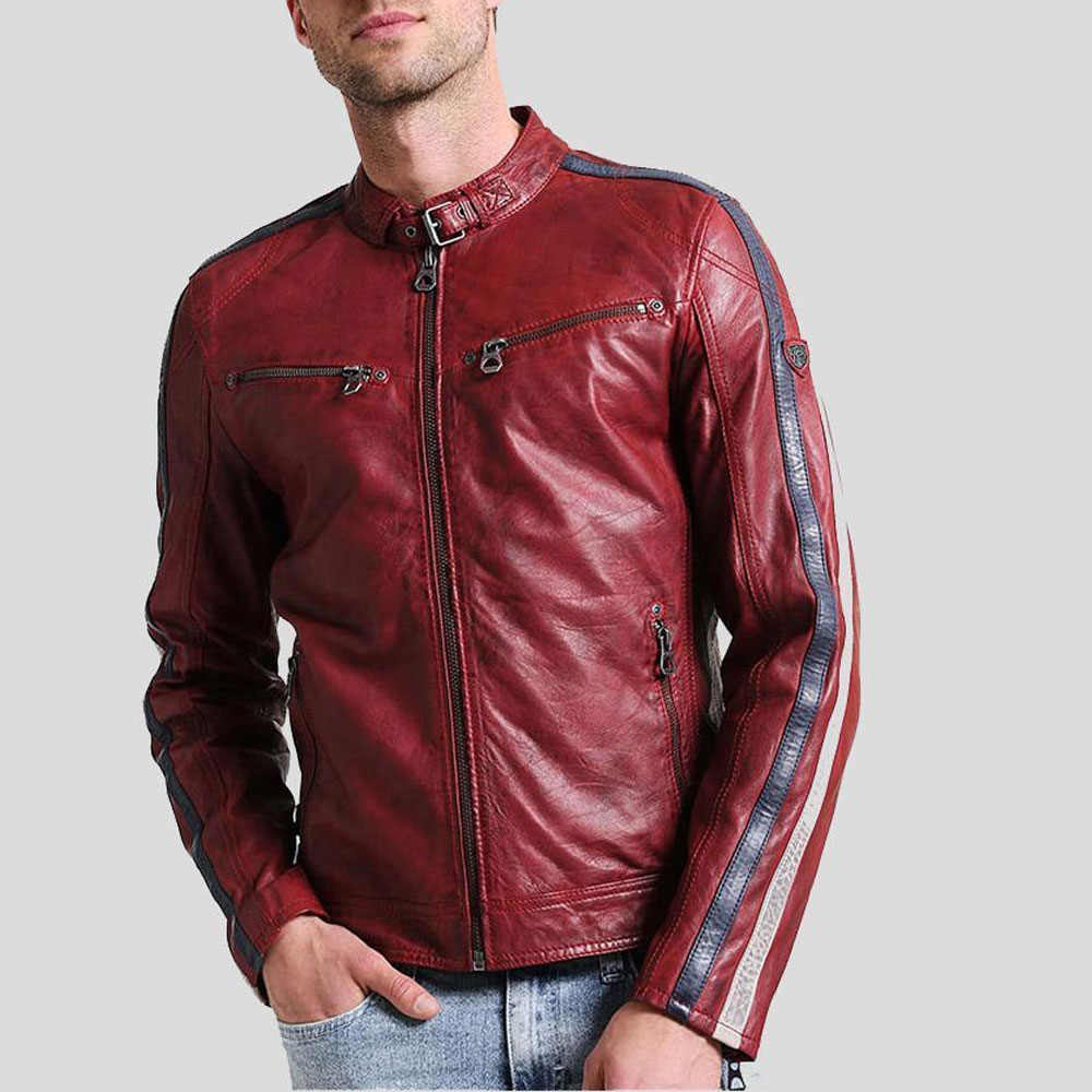 Overlevelse Hovedgade Express Bowen Men's Red Leather Biker Jacket - Ala Mode