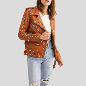 Tan leather jacket for women