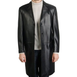 Black cowhide trench coat for men