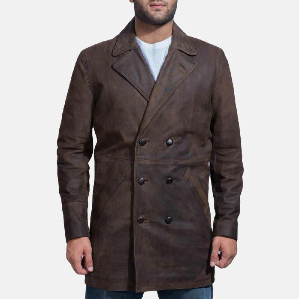 Half life brown leather coat for men