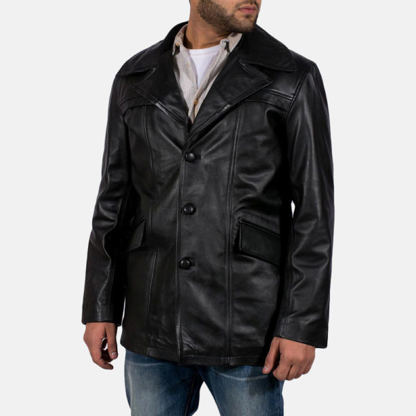 Brawnton black leather coat for men