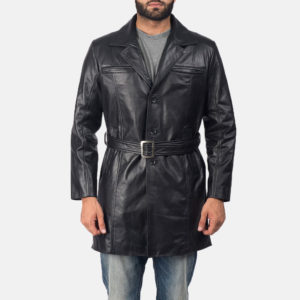 Jordan black leather coat for men