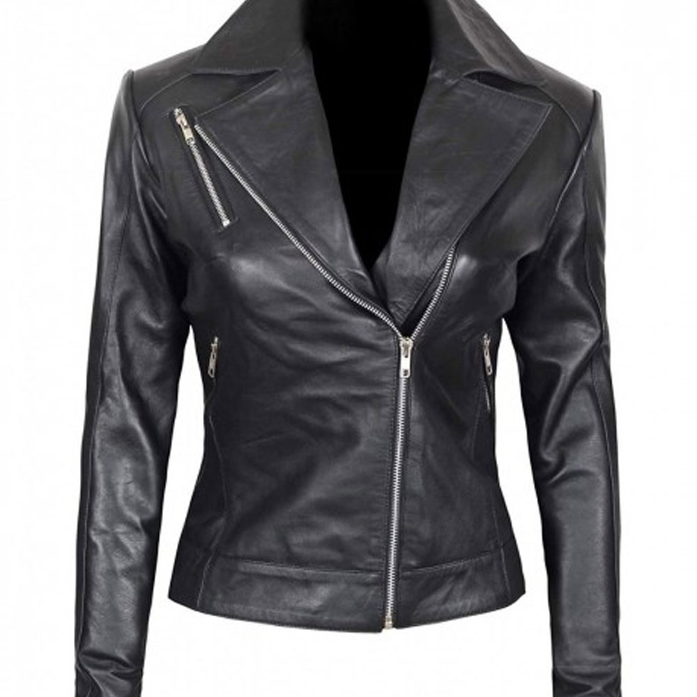 Tamera Women's Black Leather Biker Jacket - Ala Mode