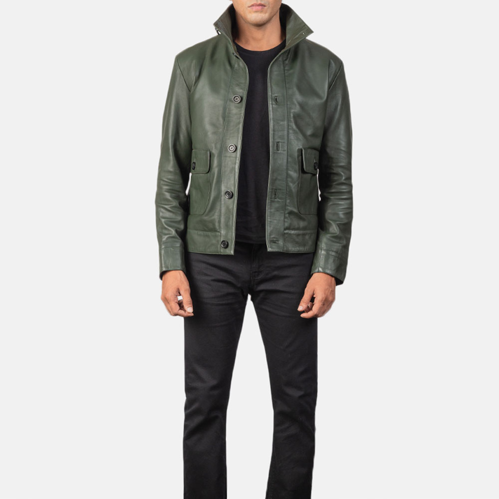 Barry Men's Green Leather Jacket - Ala Mode