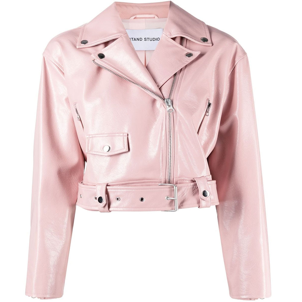 Esteban Women's Pink Leather Biker Jacket - Ala Mode