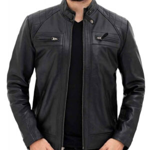 Men's black quilted café racer jacket