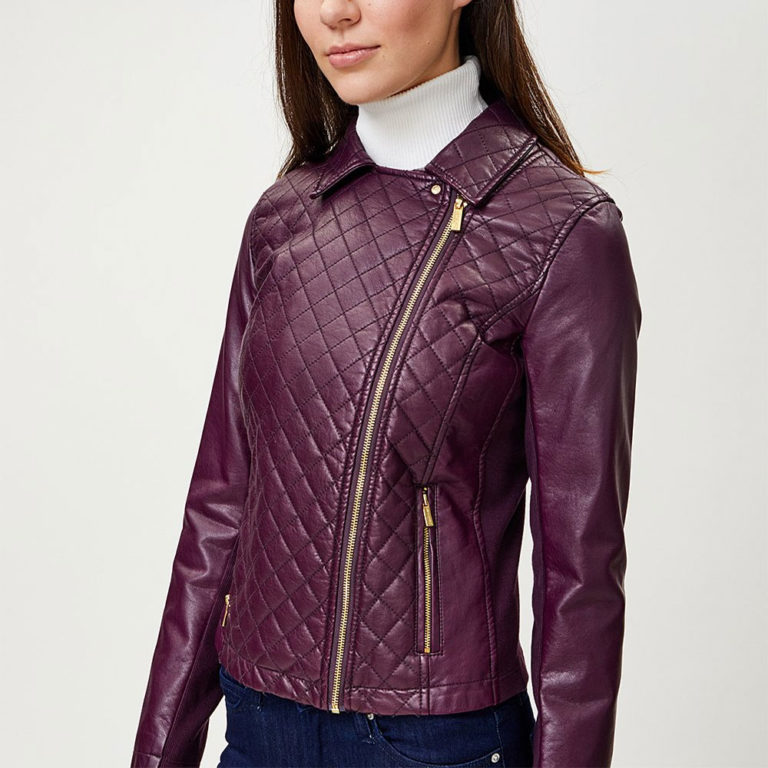 Auburn Women's Purple Leather Biker Jacket - Ala Mode