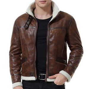 Men brown shearling leather jacket