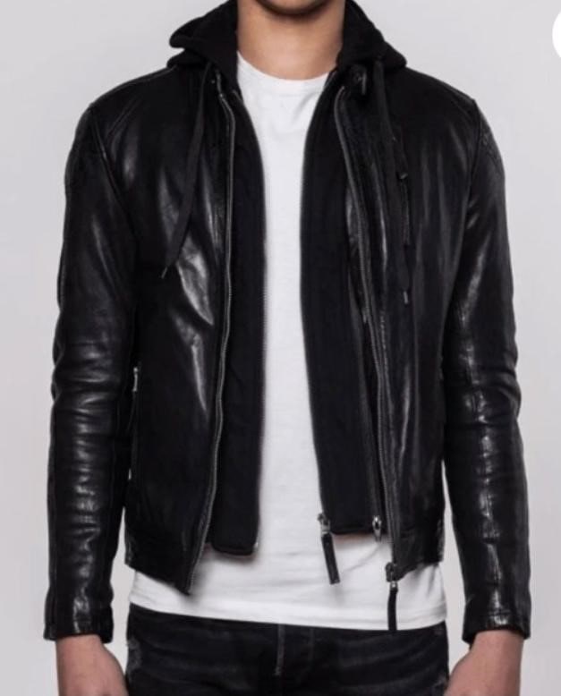 Charles Hooded Black Leather jacket 