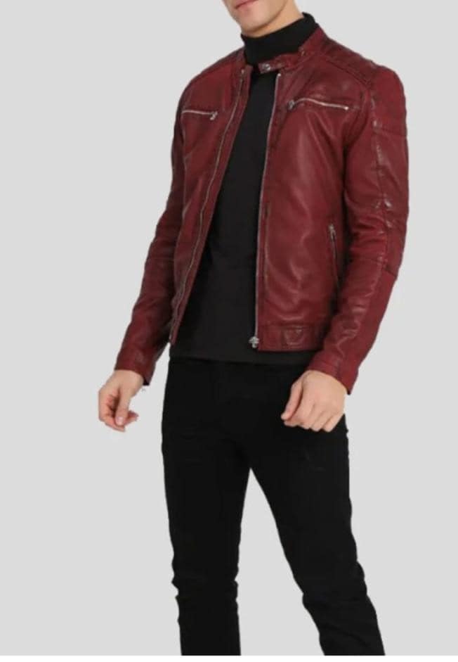 Red Biker Leather Jacket for Men