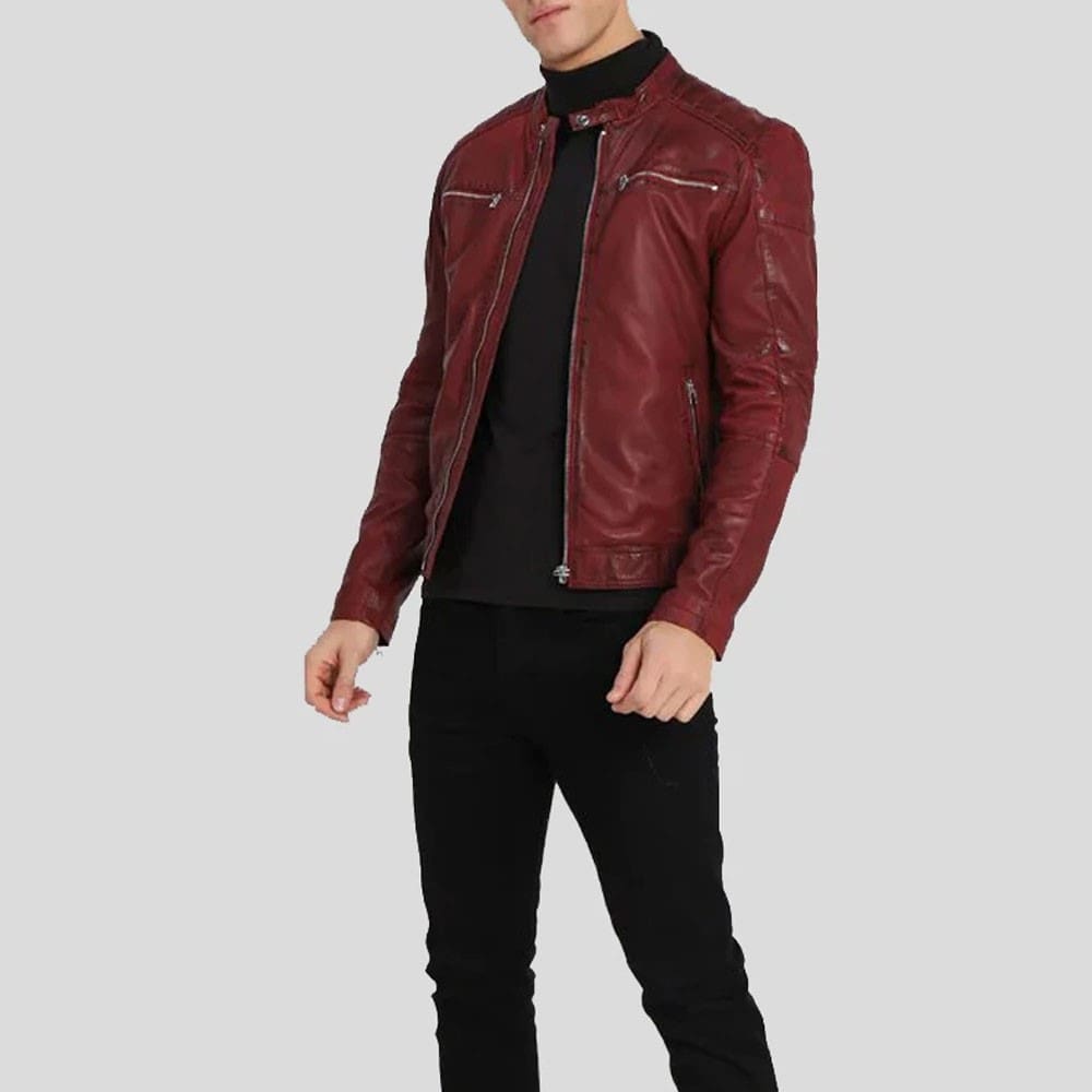 Red biker leather jacket for men