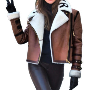 Women leather coat with fur