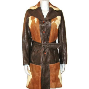 70s style brown leather coat