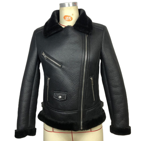 Shearling cowhide motorcycle leather jacket