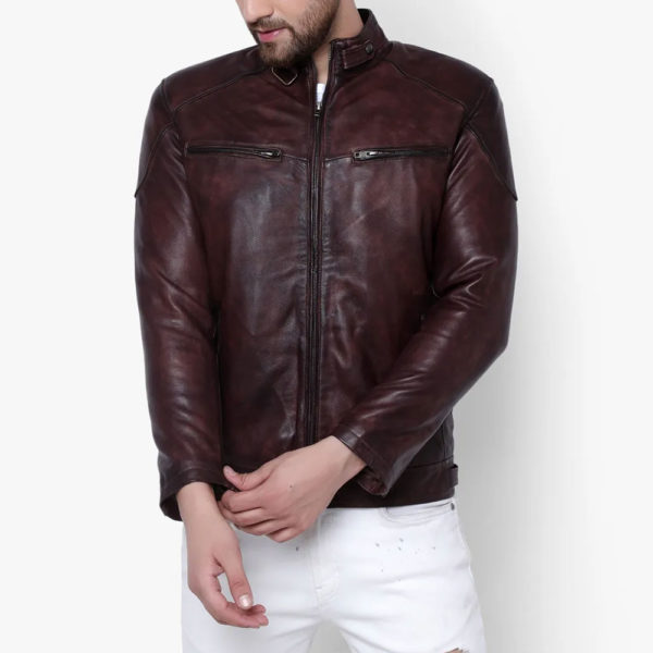 Maroon men's leather jacket