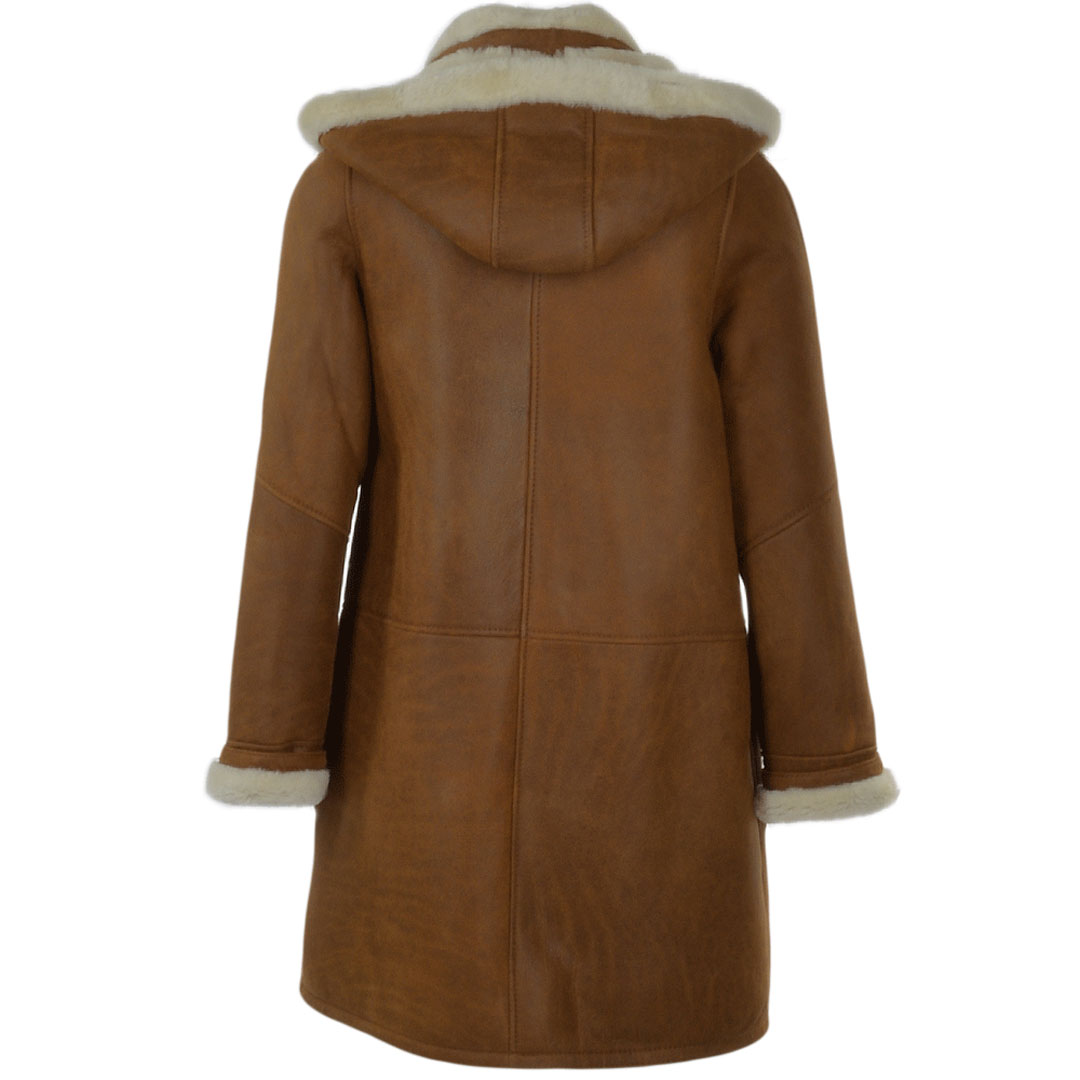Emily Women's Brown Leather Shearling Trench Coat - Ala Mode