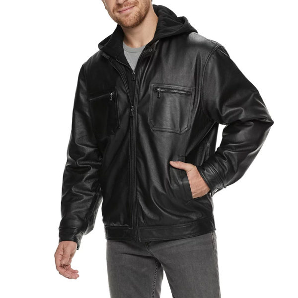 Men's vintage hooded leather jacket