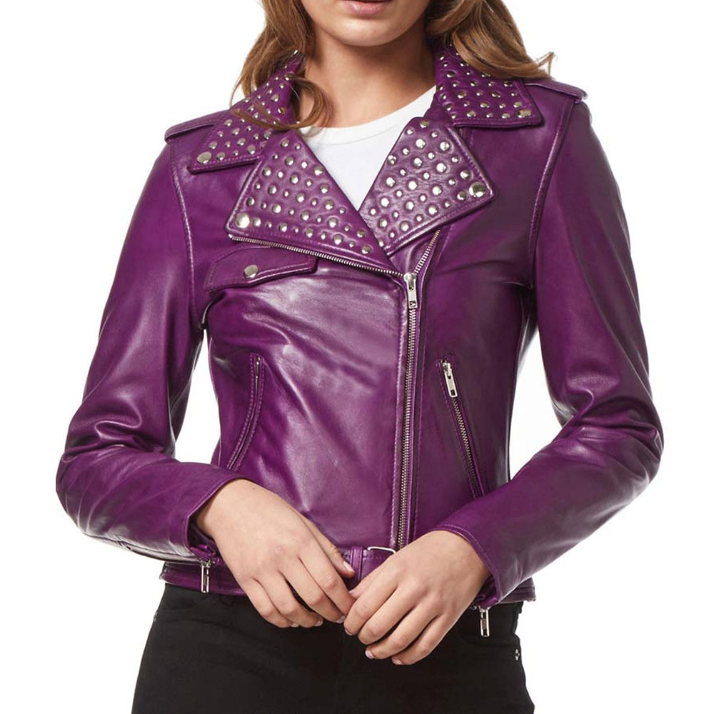 Stanley Women's Purple Leather Biker Jacket - Ala Mode