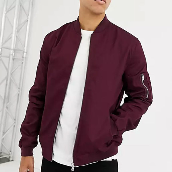 Burgundy Bomber leather jacket for men