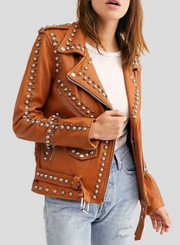 Studded leather jacket for women