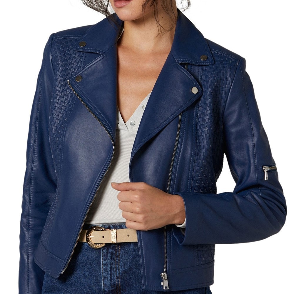 Women's blue leather jacket