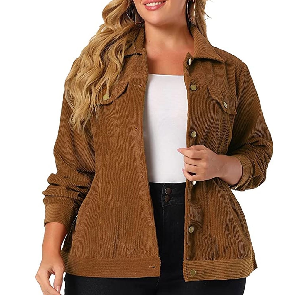 Brown plus size leather jacket for women