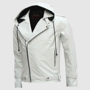 White hooded leather jacket