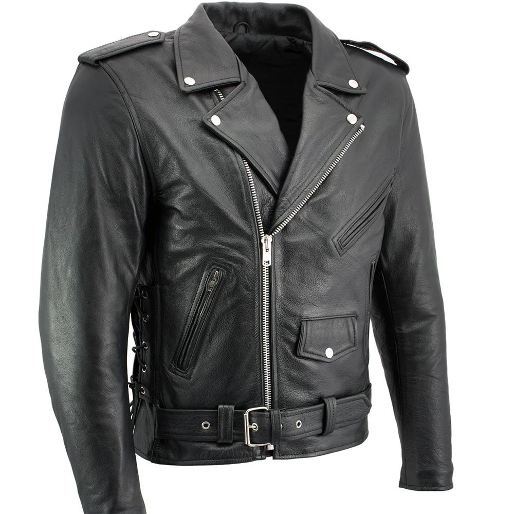 Men's black motorcycle leather jacket