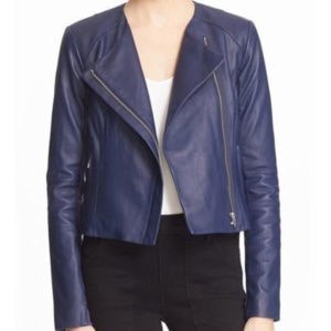 Blue zipper leather jacket