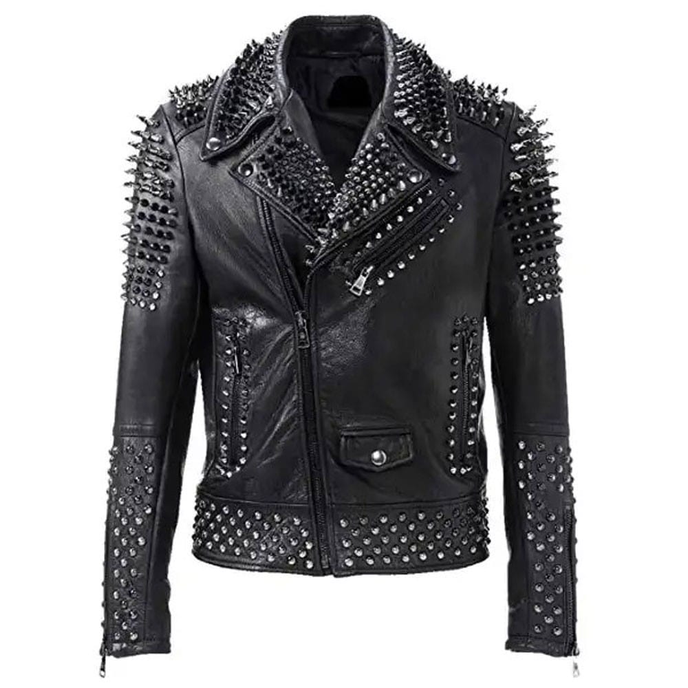 Men's black biker jacket with spikes