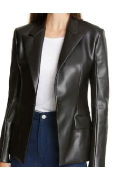 Peaked label faux leather blazer for women